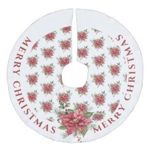 Rood & Witte Kerst Poinsettia Patroon Imitatie Linnen Kerstboom Kleed
