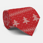 Rood witte kerstboom Faux Knit Pattern Stropdas (Opgerold)