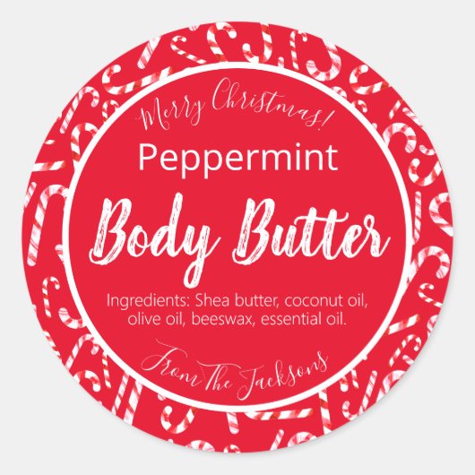 Rood witte kerstsnoeprietkarbonade, karbonade etik ronde sticker (Voorkant)