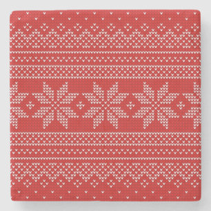 Rood-witte kersttricot stenen onderzetter