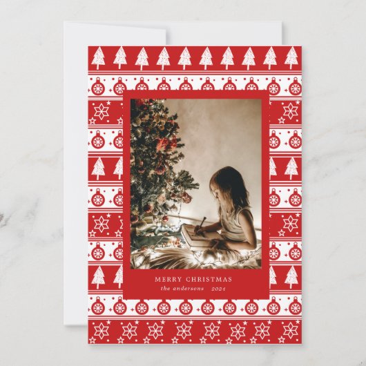 Rood-witte klassieke foto vakantiekaart feestdagenkaart (Voorkant)
