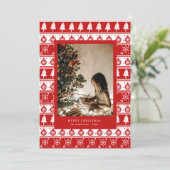 Rood-witte klassieke foto vakantiekaart feestdagenkaart (Staand voorkant)