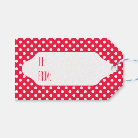 Rood & Witte polka stippen cadeau labels Cadeaulabel (Voorkant (Horizontaal))