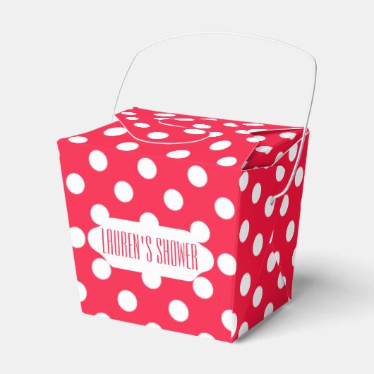 Rood & witte polka stippen takeout gunstbox bedankdoosjes (Voorkant Zijde)