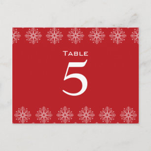 Rood + witte sneeuwvlokken trouwlijstnummer briefkaart