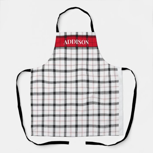 Rood-witte speldenkerstmonogram op maat schort (Voorkant)