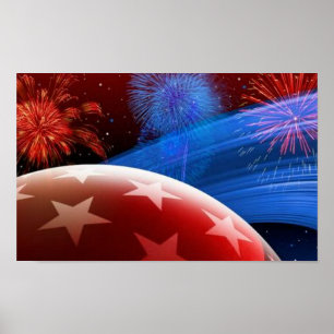 Rood Witte sterren en Fireworks Canvas afdrukken Poster