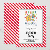 Rood/witte strepen, 6 e verjaardag kaart (Voorkant / Achterkant)