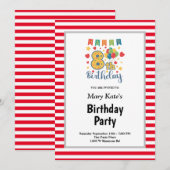 Rood/witte strepen, achtste verjaardag kaart (Voorkant / Achterkant)