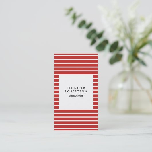 Rood witte strepen minimalistisch modern platte cr visitekaartje (Staand voorkant)