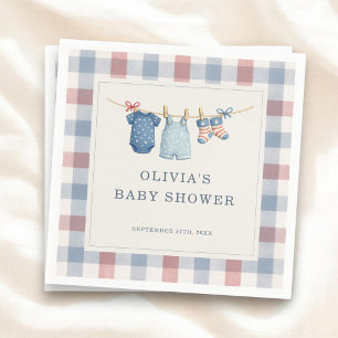 Rood Witte Tweekleurige Gingham Baby Shower Feest Servet