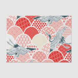 Rood Witte Vogel Japans Kimono Bloemen Decoupage Tissuepapier