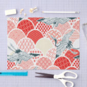 Rood Witte Vogel Japans Kimono Bloemen Decoupage Tissuepapier (Craft)