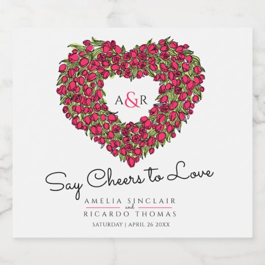 Rood witte zwarte tulpje, bouquet bruiloft sparkling wijnetiket (Enkel label)