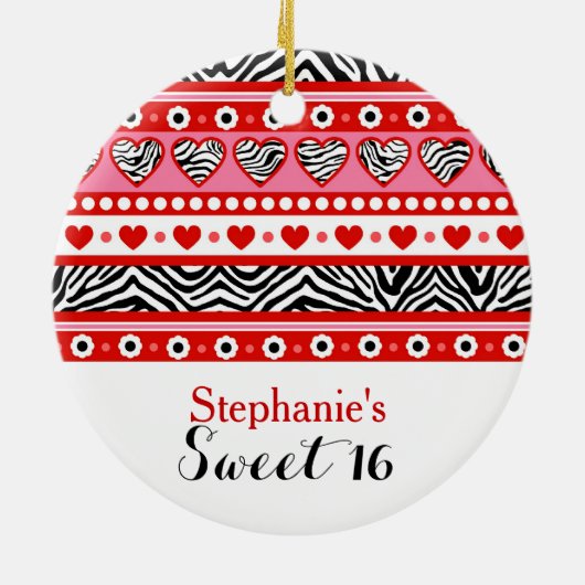 Rood zebra hart Sweet 16 Party Ornament (Achterkant)