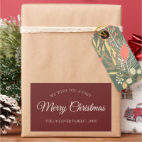 Rood Zeer Vrolijk Kerstmis Familienaam Cadeaulabel