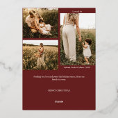 Rood Zeer Vrolijk Kerstmis Vier Foto Verticaal Folie Feestdagenkaart (Achterkant)