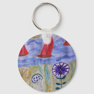 Rood zeilen en bloemen rondom sleutelhanger
