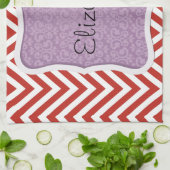 Rood zigzag, rode Chevron, zigzagpatroon, Jouw naa Theedoek (Gevouwen)