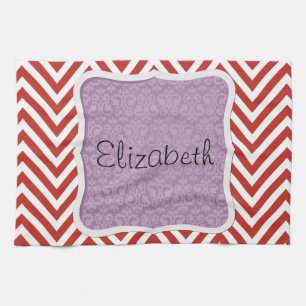 Rood zigzag, rode Chevron, zigzagpatroon, Jouw naa Theedoek