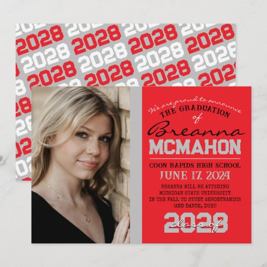 Rood & Zilver Afstuderen foto aankondiging (Voorkant / Achterkant)