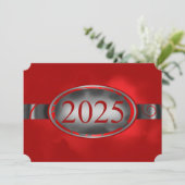 Rood & Zilver Bloemen Button 2025 Afstudeerfeest Kaart (Staand voorkant)