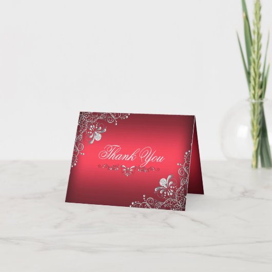 Rood & Zilver Damaskus Dank u kaart (Voorkant)
