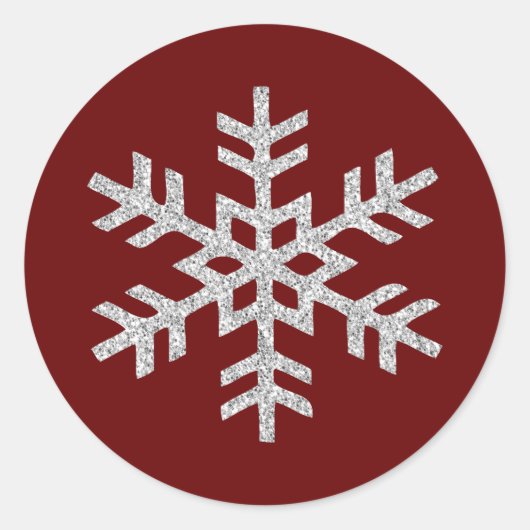 Rood Zilver Glitter Sparkle Sneeuwvlok Ronde Sticker (Voorkant)