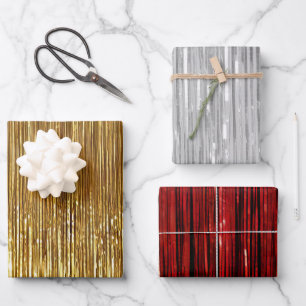 Rood Zilver Goud Glam Tinsel Stripes Inpakpapier Vel