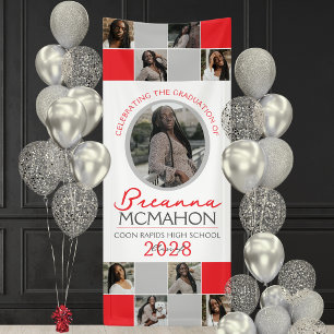 Rood & Zilver Grijs 9 Foto Collage Afstuderen Viny Spandoek