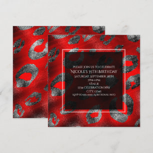 Rood & Zilver Luipaardprint Glamour Feest Kaart