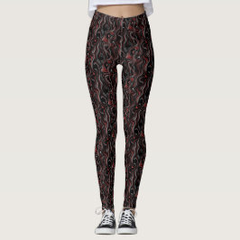 Rood zilver zwart golvend marmer Folie Leggings