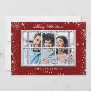 Rood zilveren glitter-fotoscherm kerstkaart kaart