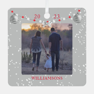 Rood Zilveren Lint Vakantie Keepsake Foto Lijst Metalen Ornament