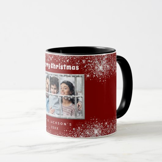 Rood zilveren sneeuwraam mok (Voorkant rechts)