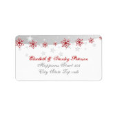 Rood zilvergrijs wit snowflake bruiloft etiket (Voorkant)