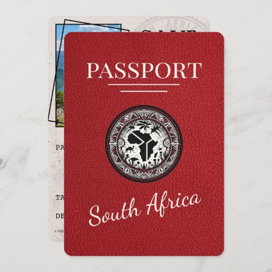 Rood Zuid-Afrika paspoort Save The Date (Voorkant / Achterkant)