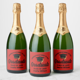 Rood Zwart Afstuderen Custom Graduation Party Sparkling Wijnetiket