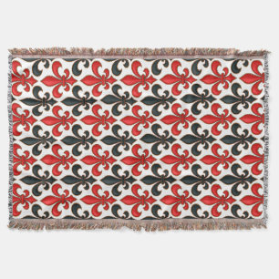 Rood Zwart Barok Fleur-de-lis Patroon Design Deken