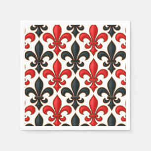 Rood Zwart Barok Fleur-de-lis Patroon Design Servet