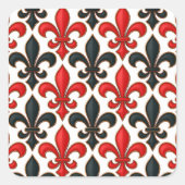 Rood Zwart Barok Fleur-de-lis Patroon Design Vierkante Sticker (Voorkant)