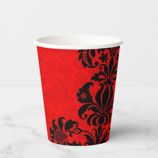 Rood & Zwart Barok Patroon Papier Party Cup Papieren Bekers