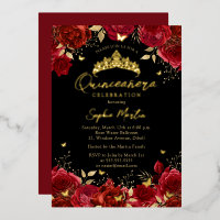 Rood Zwart Betoverende Bloemenvlinder Quinceanera