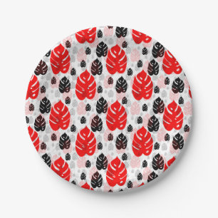 Rood Zwart Blad Abstract Vorm Patroon Illustratie Papieren Bordje