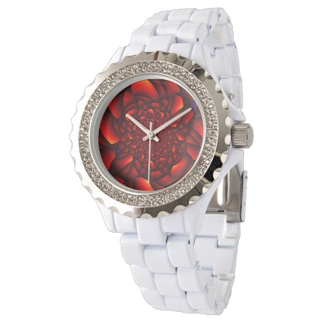 Rood zwart blauw bloemblad horloge (Gekanteld)
