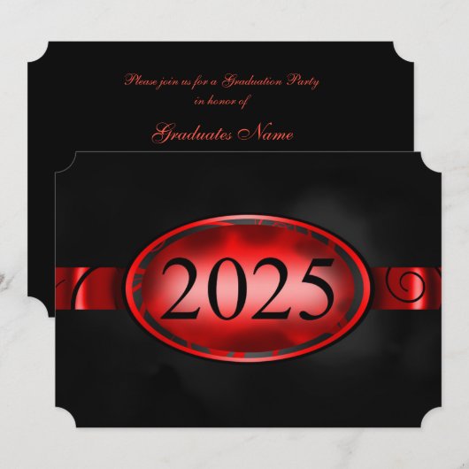 Rood & Zwart Bloemen Button 2025 Afstudeerfeest Kaart (Voorkant / Achterkant)