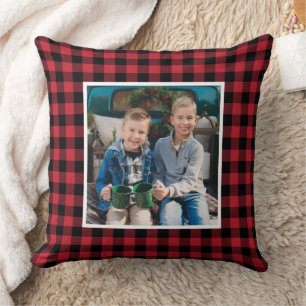 Rood Zwart Buffalo Plaid Foto Kerstmis Kussen