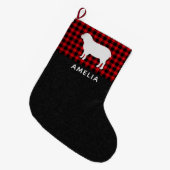 Rood & Zwart Buffalo Plaid Schaap Gepersonaliseerd Grote Kerstsok (Voorkant (Hangend))