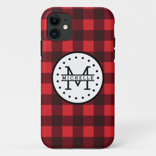 Rood zwart Buffalo Pset Lumberjack Name Monogram iPhone 11 Hoesje