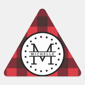 Rood zwart Buffalo Pset Lumberjack Name Monogram Driehoek Sticker